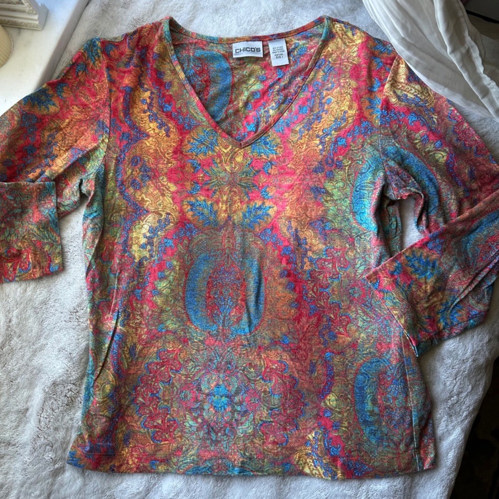 Trippy Rainbow Paisley Acid Boho Top Half Sleeve